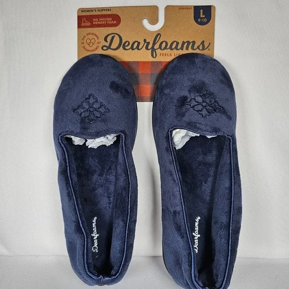Dearfoams Women's Slippers Size Large 9-10 Navy Blue Memory Foam Indoor Outdoor - Picture 2 of 6